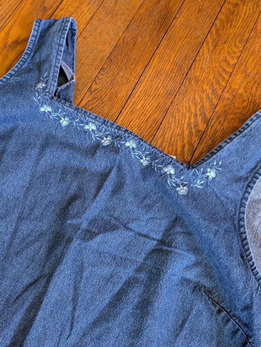 Vintage 90's Y2k Denim Floral Embroidered Dress - Picture 5 of 5